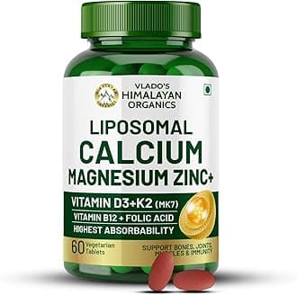 Vlado’s Himalayan Organics Plant Based Calcium Magnesium + Zinc | Vitamin D3+k2 Supplement For Stronger Bones | Boost Immunity | Healthy Heart | Muscle Growth - 60 Veg Tablets