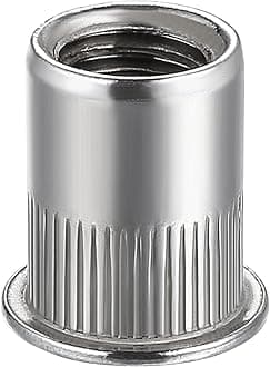 Rivet Nut 1/4"-20UNC 100Pcs Stainless Steel 304 Finish Flat Head Rivnut Threaded Insert Nut Knurled Body