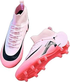SARWMens High-Top Soccer Cleats Womens Turf Football Shoes Boys Girls Lightweight Youth Professional Indoor Outdoor AG Black Purple Pink