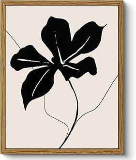 ARPEOTCY Vintage Framed Canvas Wall Art, Black Abstract Minimalist Flower Art Prints Home Decor Aesthetic, Rustic Mid Century Oil Paintings for Bedroom Bathroom Decor,8x10inch