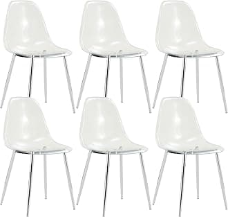 Baysitone Clear Dining Chairs Set of 6, Modern Kitchen Chairs with Transparent Seat, Acrylic Accent Side Chairs with Silver Metal Legs for Dining Room, Kitchen, Living Room