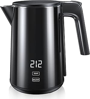 Electric Kettle, 1.0L 1200W Fast Heat with Auto Shut-Off, Boil-Dry Proof, 7 Temperature Control Teapot, Double Wall Stainless Steel Water Boiler Heater, 4H Keep Warm, Cool Touch Coffee Tea Pot, Black