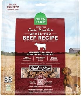 Open Farm, Freeze Dried Raw Dog Food, Morsels with 95% Meat, Organs & Bone, Organic Produce & Superfoods, Complete Meal or Freeze Dried Dog Food Topper, Grass-Fed Beef Recipe, 22oz Bag