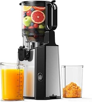 Cold Press Juicer Machines, EUHOMY 5.7" Wide Feed Chute Juicer Machines with 400W, Slow Masticating Juicer for Whole Fruits & Vegetables, High Juice Yield, Easy to clean, Black Stainless Steel