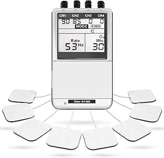 - iSTIM EV-805 TENS EMS 4 Channel Rechargeable Combo Machine Unit - Muscle Stimulator + Back Pain Relief and Management- 24 Programs/Backlit (Including Electrodes Pads)