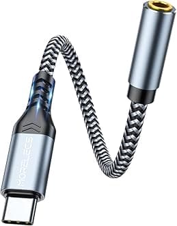 USB C to 3.5mm Audio Adapter - Headphone Jack to USB-C Dongle, Hi-Res DAC Type-C to Aux Female Adapter for Car & Home Stereo, Compatible with iPhone 15/16/17 Series, Galaxy S25, S24, Pixel 10, 9, iPad