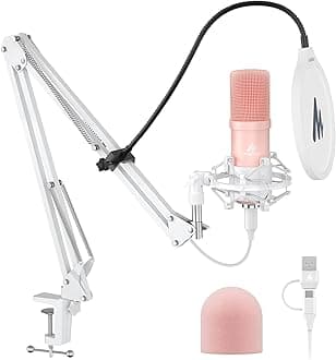MAONO USB Microphone, 192kHz/24bit Plug & Play PC Computer Podcast Condenser Cardioid Metal Mic Kit with Professional Sound Chipset for Recording, Gaming, Singing, YouTube, AU-A04 Pink