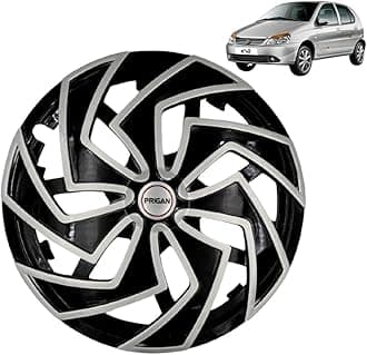 Prigan Wheel Cover for TATA Indica V2 14 Inch Black Silver Wheel Cap (Available in 13,14 Inch) (Set of 4 Pcs) (Press Fitting) Model- Spider BS-14