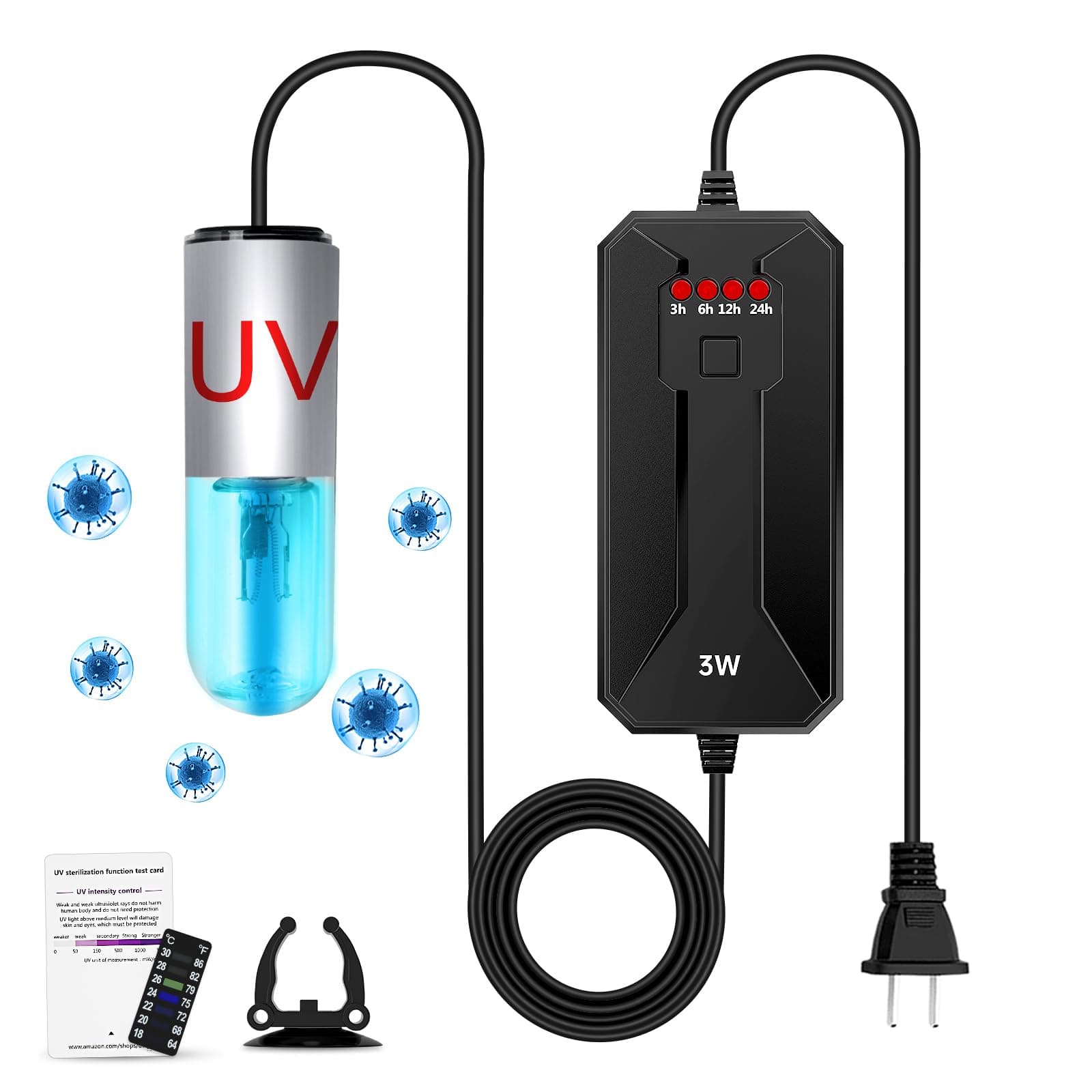 Aquarium Clean Light，3W Mini Algae Removal Light with Timer,Aquarium Water Clean Green Clear Waterproof for Fish Tank,Pond,Swimming Pool