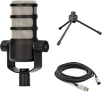 StreamEye Rode PodMic Dynamic Podcast Microphone with Gator GFW-MIC-0250 Desktop Mic Stand, XLR Cable and Polishing Cloth