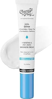 Chemist At Play Under Eye Cream with 2% Revital Eye & Quinoa Extract | For Reducing Dark Circles, Puffiness, Wrinkles, Crows Feet | Lightweight, Hydrating | Plant-Based Ceramides | 100% Vegan | Cooling Gel & Roller for Men & Women | 15 g