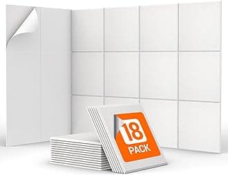 TONOR 18 Pack Acoustic Panels Self-adhesive, 11.6"x 11.6"x 0.4" Square Sound Proof Panels for Walls, Sound Dampening Insulation Treatment Wall Panel Sound Absorbing Padding for Studio Office White
