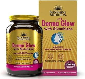 Derma Glow with Glutathione | 1000 mg L-Glutathione per Serving | 60 Vegetarian Capsules | Advanced Skin Brightening Formula | Antioxidant Support | Promotes Even Skin Tone