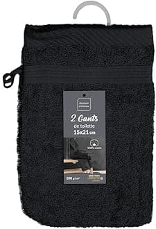 Douceur d'Intérieur, Tendresse 2 Wash Mitts 15 x 21 cm Black Sponge Plain