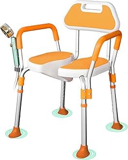 Shower Chair with Arms & Back - Heavy Duty, Adjustable,Non-Slip, for Seniors,Disabled, and Pregnant Women - 180KG Capacity,3D Recessed Seat,6 Height Settings