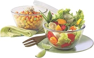 Borosil 750ml (2pc) Serving & Mixing Bowl with Lid Set | Made in India Borosilicate Glass Bowl for Kitchen & Dinning | Bowl for Mixing Dough, Salad, Batter | Microwave & Dishwasher Safe | Transparent
