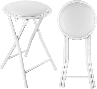 Nyxi Round Compact Folding Stool Chair for Home Office (1 X Stool, White)
