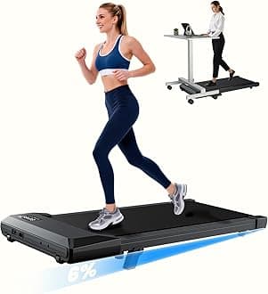 DeerRun Under Desk Walking Pad Treadmill with 6% Manual Incline, 0.6-3.8 MPH Walking Speed, 2.5 HP, 300 lb Capacity, App & Remote Control, for Home Office & Small Spaces