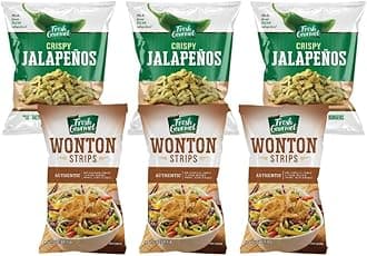 Fresh Gourmet Crispy & Crunchy Snack and Salad Topper Variety Pack - Includes Lightly Salted Crispy Jalapeños and Garlic Ginger Wonton Strips, Perfect for Adding a Flavorful Crunch to Salads, Snacks, and More (2-Pack)