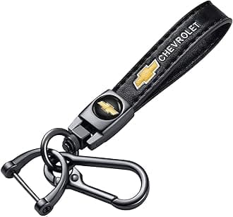 Genuine Leather Key Chain Set for Chevy Malibu Camaro Trax Traverse Sonic Cruze Volt Equinox Spark Keyring Keychain Accessories Family Present(Black)