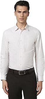 Peter England Men's Striped Slim Fit Full Sleeve Formal Shirt | Cotton-Rich | Wonder Fabric | Pin-Point Oxford Weave