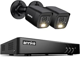 ANNKEE200 CCTV Camera System, 4 Channel 3K Lite Surveillance DVR with 2x 1080p Dual-Light Cams and 1TB Hard Drive, Smart Human & Vehicle Detection, Color Night Vision, IP67 Weatherproof, No HDD