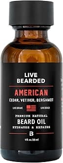 Beard Oil, 1 fl oz - Premium All-Natural Jojoba - Made in the USA - Hair and Skin Care for Men with Dry, Flaky Patches | American Scent - Cedar, Vetiver, Bergamont