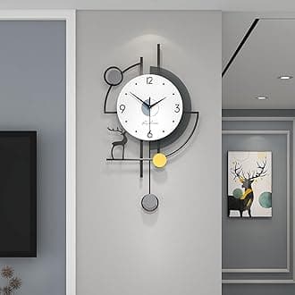 Skade Large Wall Clocks for Living Room Decor Modern Pendulum Wall Clock Silent Quartz Battery Operated Non-Ticking for Bedroom Kitchen Office 24inch Black Metal Deer Clock Wall Decor for Home Indoor