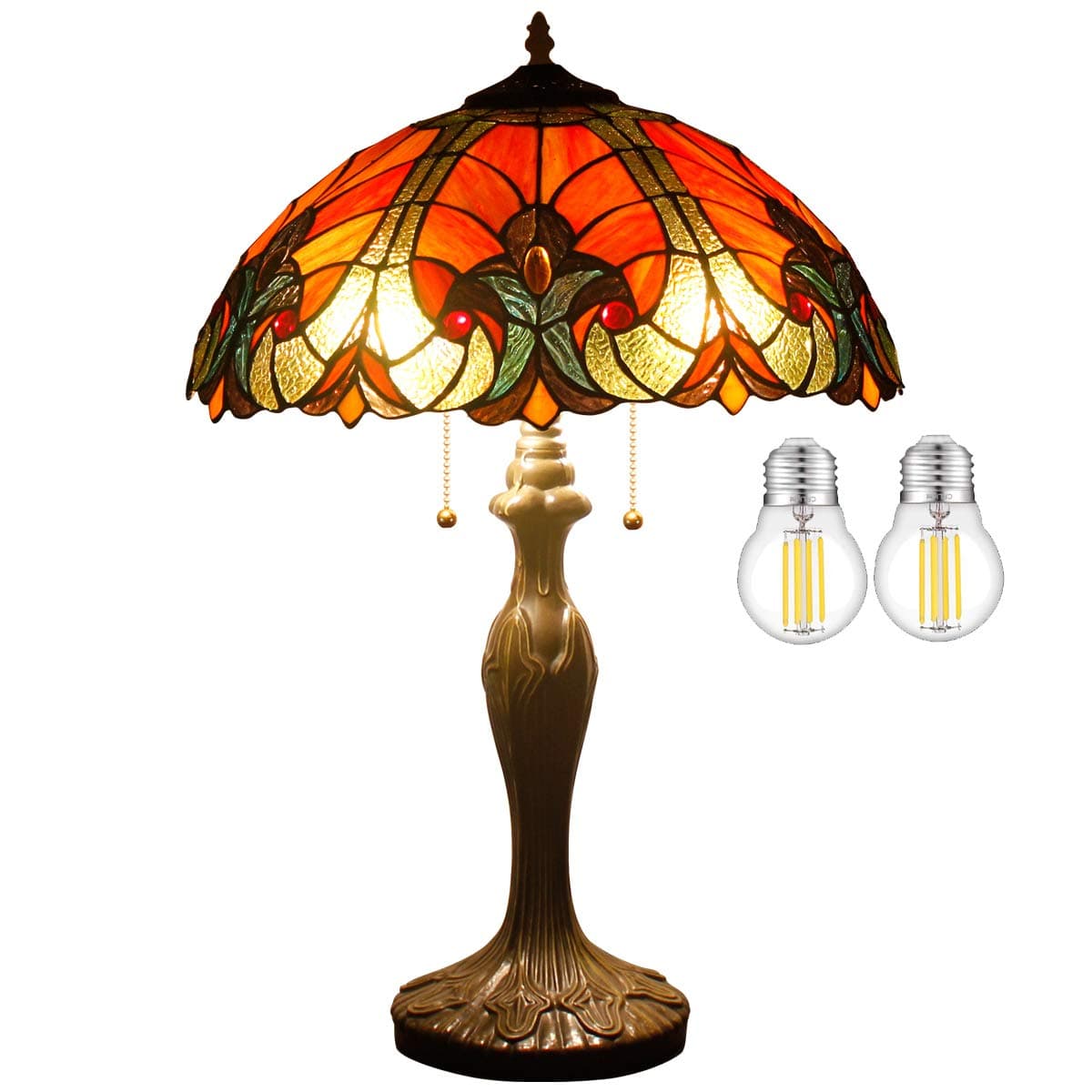 - WERFACTORY Tiffany Table Lamp Red Liaison Stained Glass Style Bedside Lamp 16X16X24 Inches Antique Desk Reading Light Metal Base Decor Bedroom Living Room Home Office S160R Series