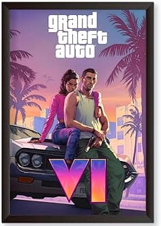 Waltractive Paper Gta 6 Poster With Frame - Sleek Black Framed Poster For Wall - 12X18 Inch - Perfect For Gamers And Fans Of The Grand Theft Auto Series