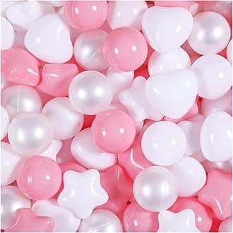GOGOSO Pink Ball Pit Balls with Star Bals Heart Balls 100 - Crushproof Plasticballs for Babies Toddlers Kids Children for 1 2 3 4 5 Years Old,5 Colors,2.15inches