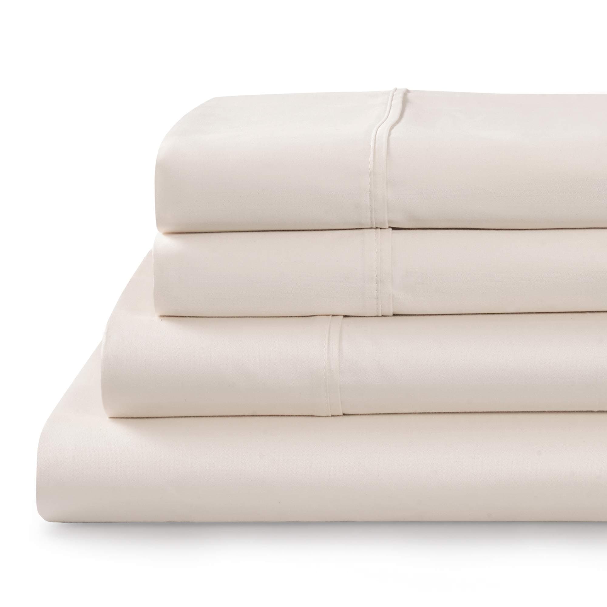 TRANQUIL NIGHTS - 300 Thread Count 100% Cotton Bed Sheet Set, 4-Piece Ivory Full Size Sheets, Cool & Breathable Percale Sheets, Smooth Luxury Bedding, Deep Pocket Sheets to Fit Upto 17" Mattress