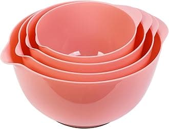 BoxedHome 4 Quart Large Plastic Mixing Bowls, Microwave Safe Mixing Bowl Set with Pour Spout, Nesting Bowls for Space Saving Storage(Candlelight Peach)