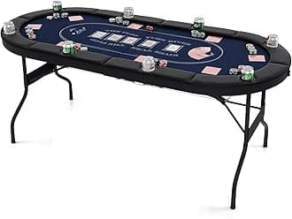 GYMAX Poker Table Foldable 8-Player Texas Holdem with Metal Cup Holders, Casino Grade Felt & Padded Rails, Portable Folding Poker Table for Leisure Game, Home, Game Rooms