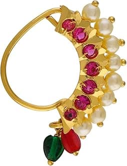 VAMA FASHIONS Maharashtrian Marathi traditional Nath Nose ring pins Without Piercing Nathiya For Women