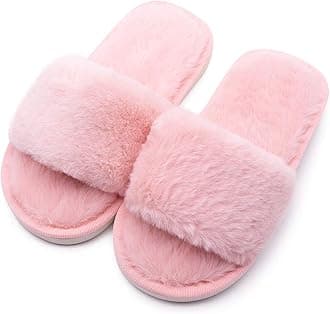 techcity Boys Girls Fuzzy House Slippers Cute Comfy Faux Fur Slip On Fluffy Plush Open Toe Home Slides for Kids Indoor Outdoor Warm Shoes