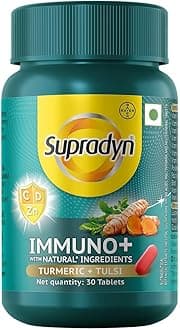 Supradyn Immuno +, Multivitamin, Natural immunity booster with Vit C, Vit D, Zinc, Unique blend of Tulsi, Turmeric, Shatavari & Ashoka (30 Tabs)