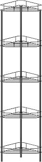 5 Tier Floor Standing Corner Shower Caddy Organizer Shelf with Hooks, Bathroom Shelves Stand Rack, Black