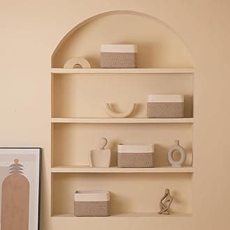 4 Pack Shelf Baskets for Organizing Home - Perfect for Toys, Books, and Clothes, Versatile Woven Storage Baskets with Handles, Durable Cube Storage Bins, 12.7''Lx9''Wx7.8''H, Brown & White