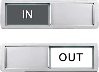 In or Out Sign,In Out Door Signs for Office Status,Slider Door Indicator Tells Whether In or Out, 7'' x 2'' - Grey&White