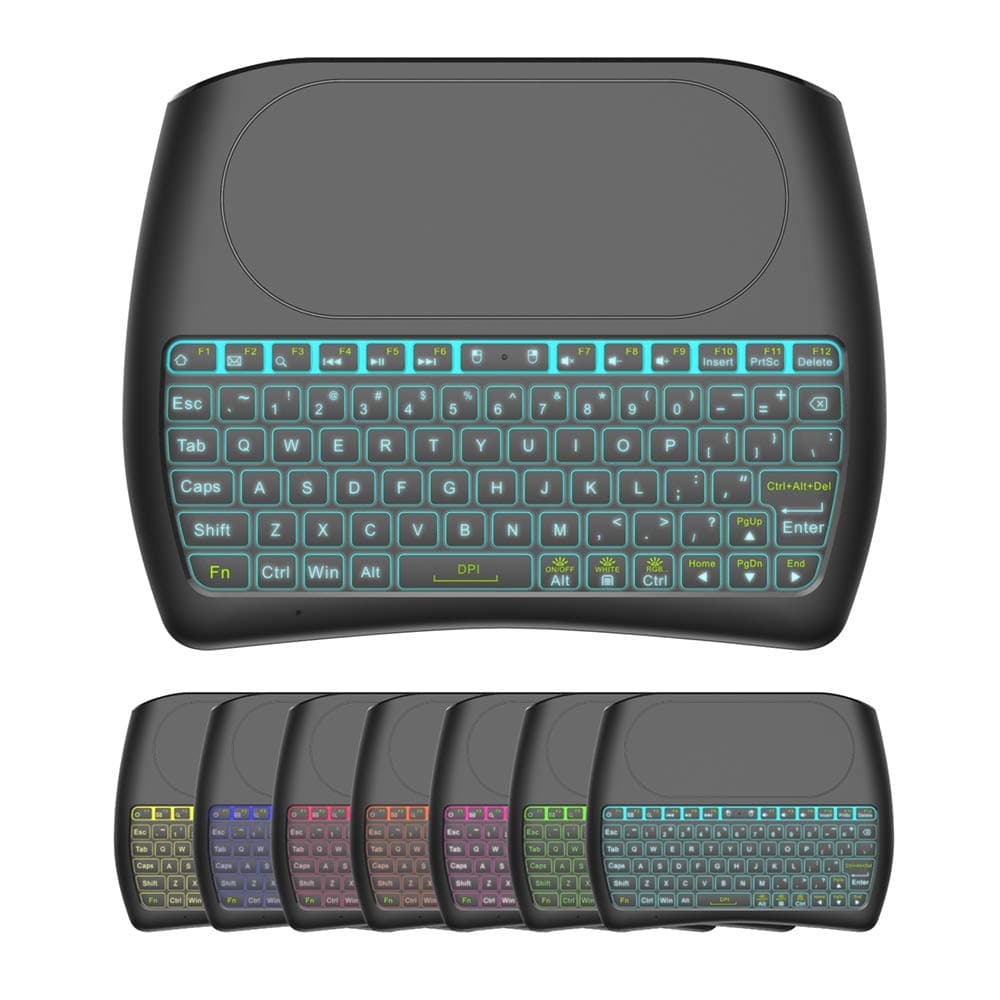 D8 Mini Wireless Keyboard with Touchpad, Colorful Backlit Small Wireless Keyboard, Handheld Remote for PC, Raspberry Pi 4, Android TV Box, KODI, Windows 7 8 10