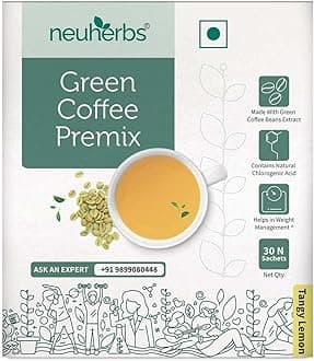 NeuherbsInstant Green Coffee Premix with Lemon Flavour for Weight Management (20+5 Sachet), Each 3g