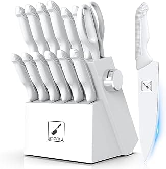14-Piece Kitchen Knife Set with Block and Sharpener, Professional Stainless Steel with Non-Slip Ergonomic Handle, Dishwasher Safe, Home Essential, Gray-White