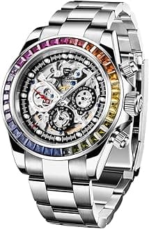 Pagani Design Men's Automatic Watches Diamond Rainbow Automatic Mechanical Waterproof Stainless Steel Chronograph Skeleton Men 40mm