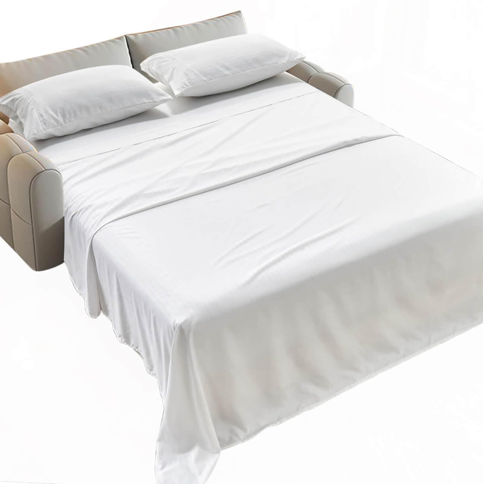 Kingnex Striped Sofa Bed Sheets Queen for Sleeper Sofa Bed with 4-6 Deep Soft Brushed 1800 Microfiber 4 Piece Bedding Set (60"x74"x6") White