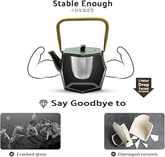 Toptier Mini Tea Kettle, Super Small Palm-sized Teapot, Stovetop Safe Japanese Cast Iron Tea Kettle, Diamond Design Tea Pot with Removable Infuser for Loose Tea, 11 Ounce (325 ml), Dark Green