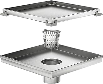 Neodrain 8-Inch Square Shower Drain with Removable Tile insert Grate, Brushed 304 Stainless Steel, With WATERMARK&CUPC Certified, Includes Hair Strainer