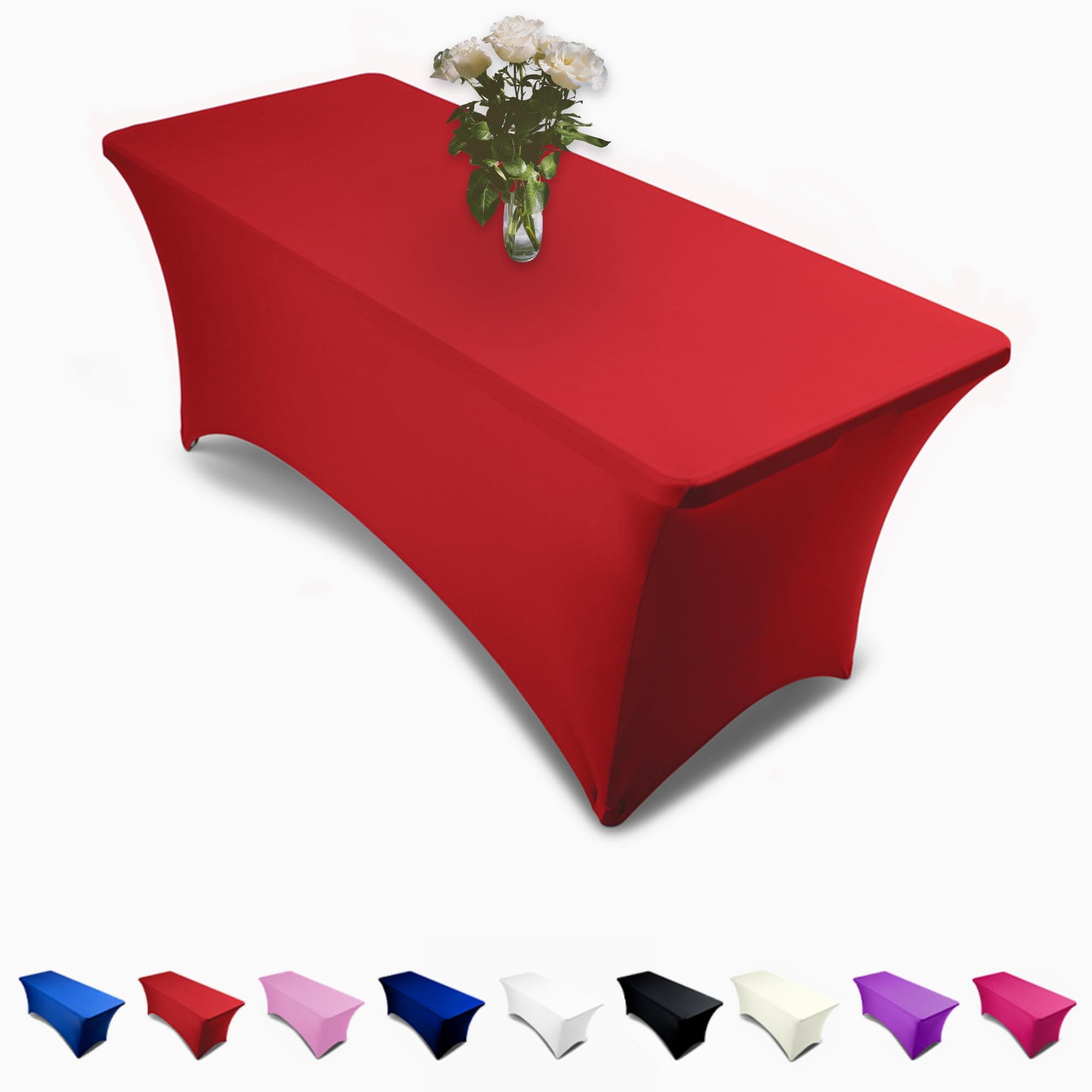 Luxury Collection Red 6ft Tablecloth Rectangular Spandex Linen - Table Cloth Fitted Cover for 6 Foot Folding Table, Wedding Linens Banquet Cloths Rectangle Covers