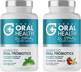 Advanced Oral Probiotics for Mouth Bad Breath Treatment for Adults, Dentist Formulated BLIS K12 M18 Oral Health Probiotics for Teeth/Gums, Flavor Variation Pack: Mint, Strawberry Vanilla 60 Count Each