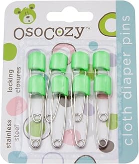 OsoCozy Diaper Pins - (Light Green) - Sturdy, Stainless Steel Diaper Pins with Safe Locking Closures - Use for Special Events, Crafts or Colorful Laundry Pins